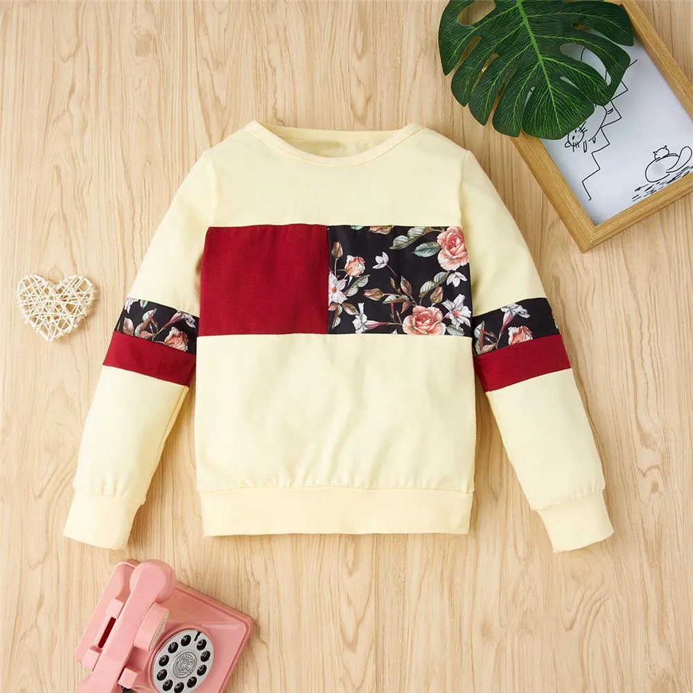 Girls Flower Printed Crew Neck Long Sleeve Top & Pants Girls Clothes Wholesale