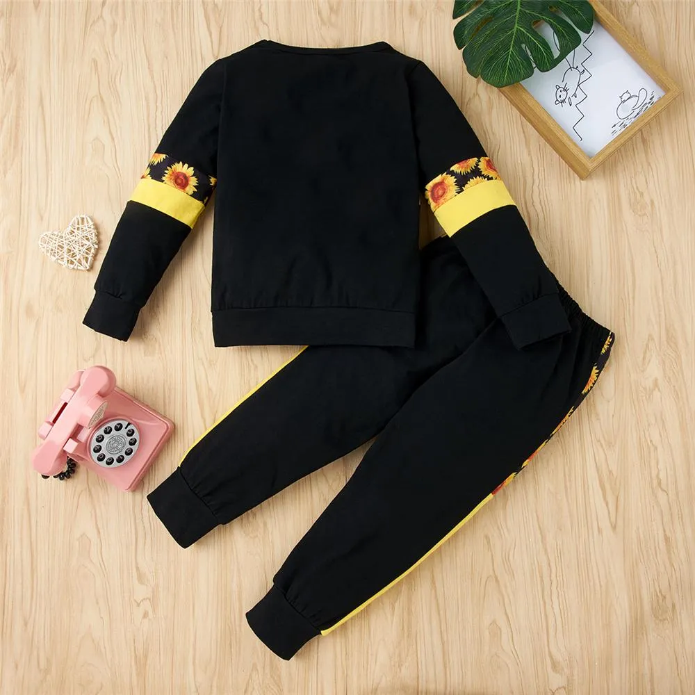 Girls Flower Printed Crew Neck Long Sleeve Top & Pants Girls Clothes Wholesale