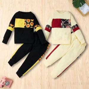 Girls Flower Printed Crew Neck Long Sleeve Top & Pants Girls Clothes Wholesale