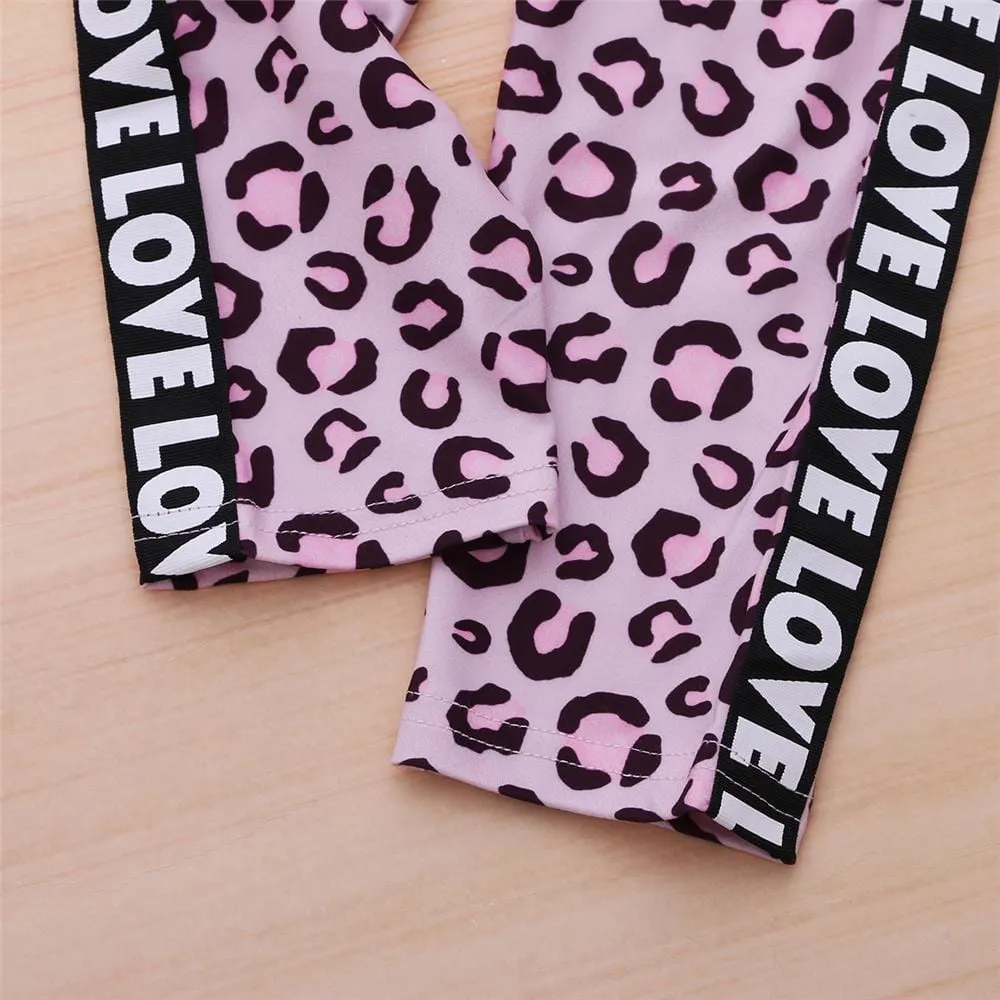 Girls Love Long Sleeve Leopard Zebra Printed Top & Pants Wholesale Girls Clothing