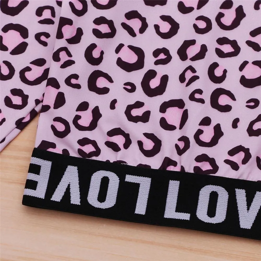 Girls Love Long Sleeve Leopard Zebra Printed Top & Pants Wholesale Girls Clothing