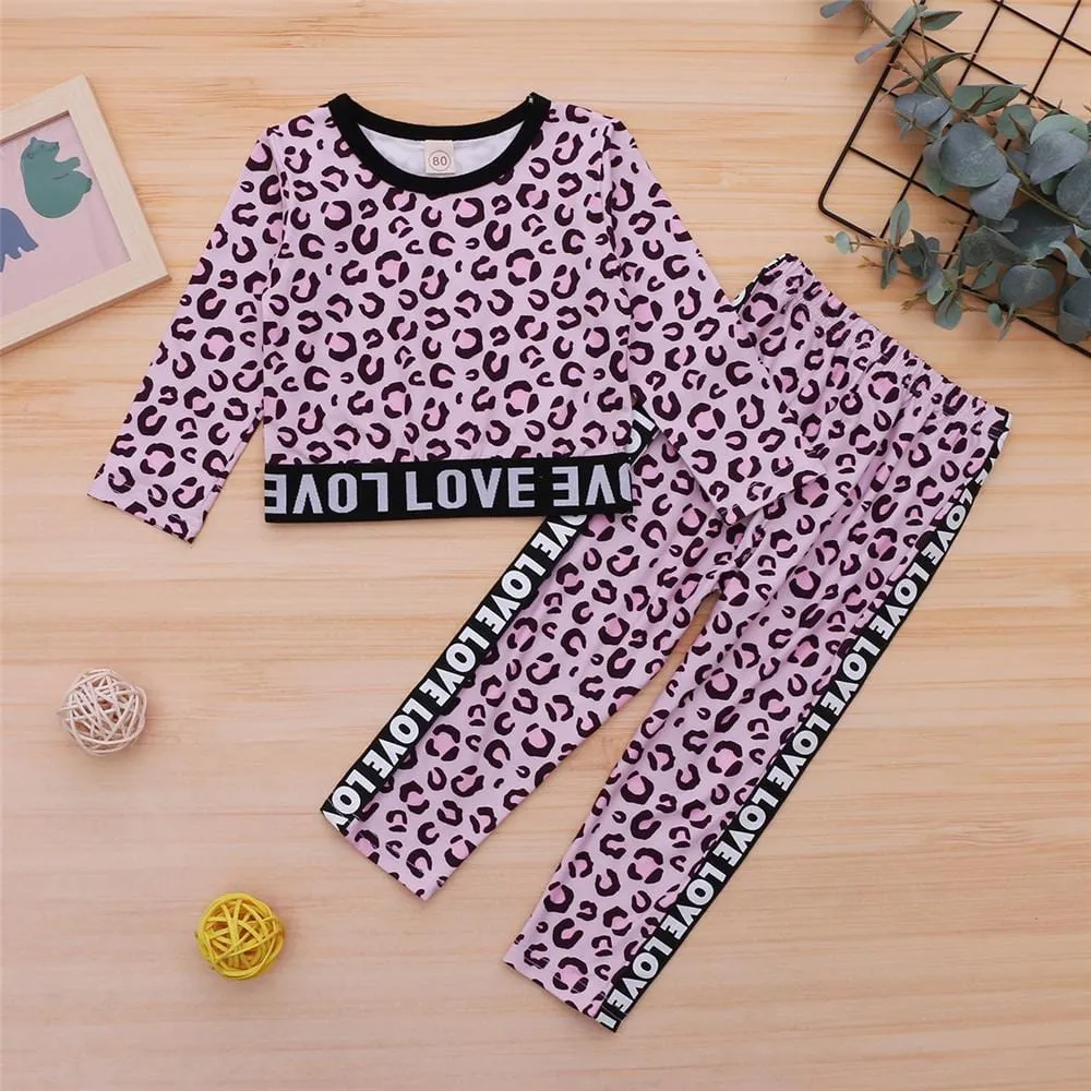 Girls Love Long Sleeve Leopard Zebra Printed Top & Pants Wholesale Girls Clothing