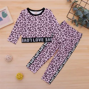 Girls Love Long Sleeve Leopard Zebra Printed Top & Pants Wholesale Girls Clothing