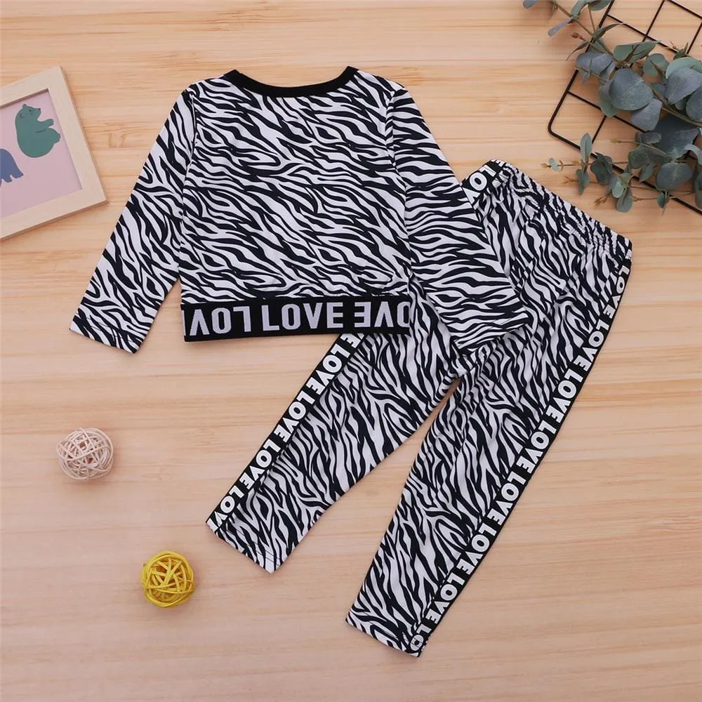 Girls Love Long Sleeve Leopard Zebra Printed Top & Pants Wholesale Girls Clothing