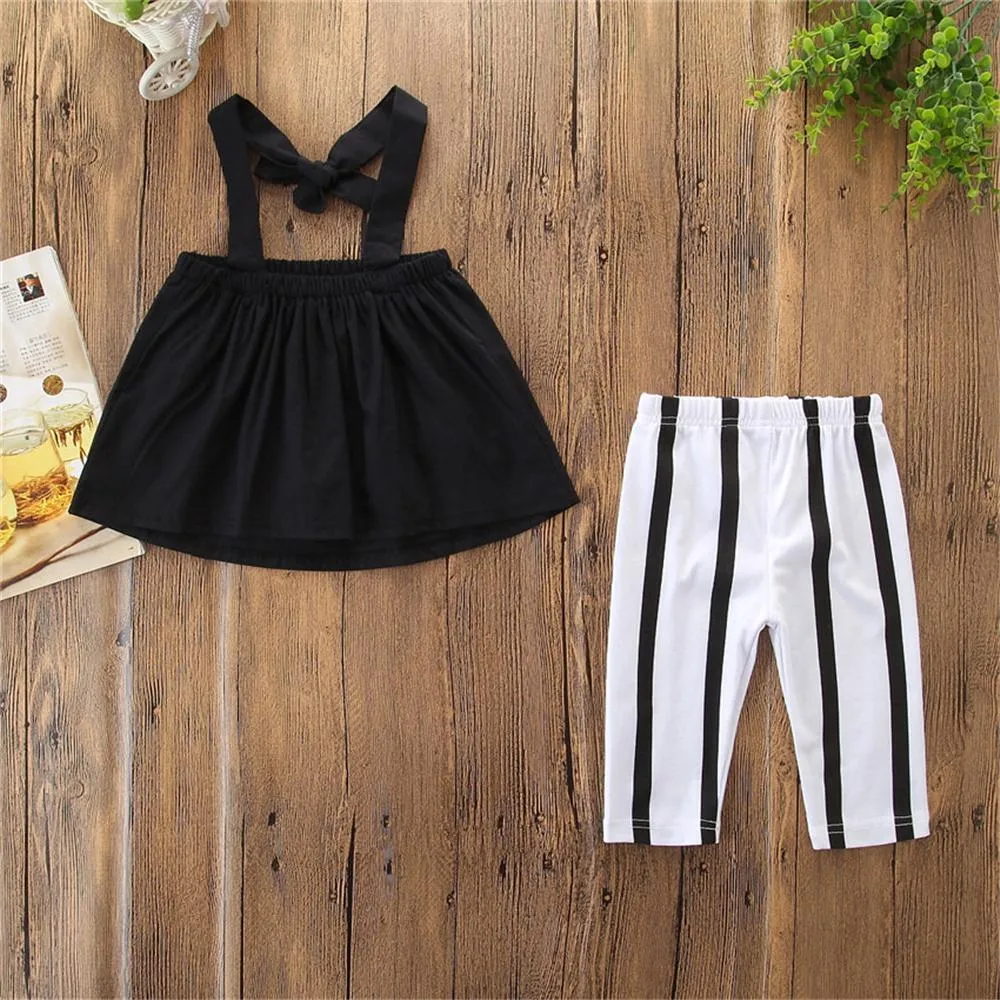 Girls Off-shoulder Solid Color Top & Striped Pants Toddler Girl Wholesale Clothing