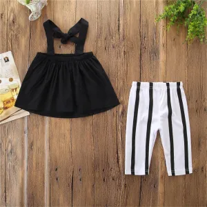 Girls Off-shoulder Solid Color Top & Striped Pants Toddler Girl Wholesale Clothing