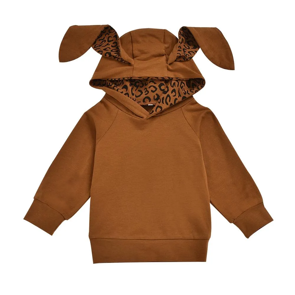Girls Rabbit Leopard Printed Hooded Top & Pants Girls Clothing Wholesalers