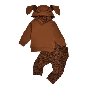 Girls Rabbit Leopard Printed Hooded Top & Pants Girls Clothing Wholesalers