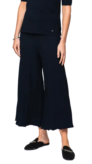 Giuliana Plisse-Look Cropped Wide Leg Pants - Dark Navy