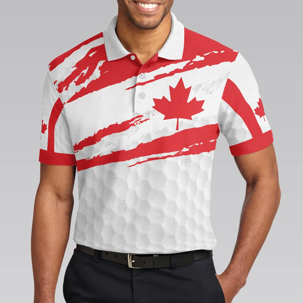 Golf Men Polo Shirt - Canada Flag Golf Texture Polo Shirt, Maple Leaves Polo Shirt - Best Golf Gift For Men- Perfect Gift For Friend, Family, Golfers