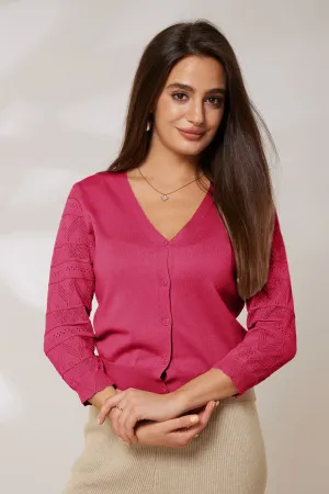 GRACE KARIN Women Cropped Cardigan Sweater 3/4 Sleeve V-Neck Button-up Knitwear