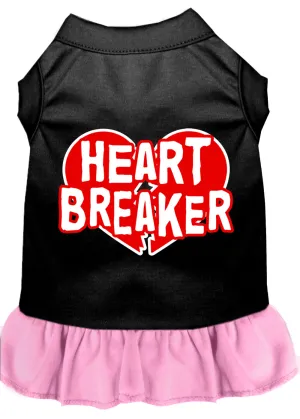 Heart Breaker Screen Print Dog Dress Black With Light Pink Lg