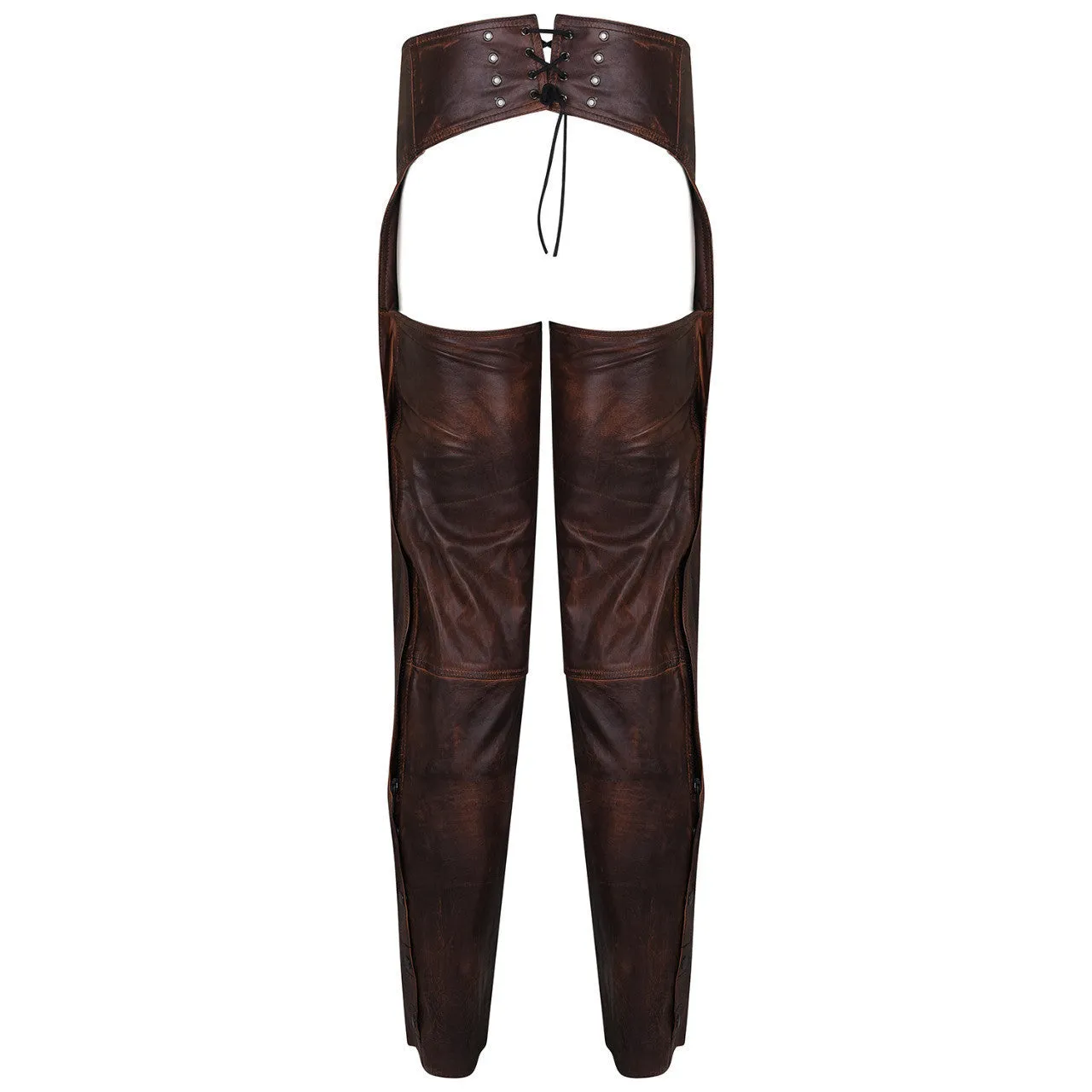 High Mileage Unisex Vintage Distressed Brown Biker Motorcycle Leather Chaps