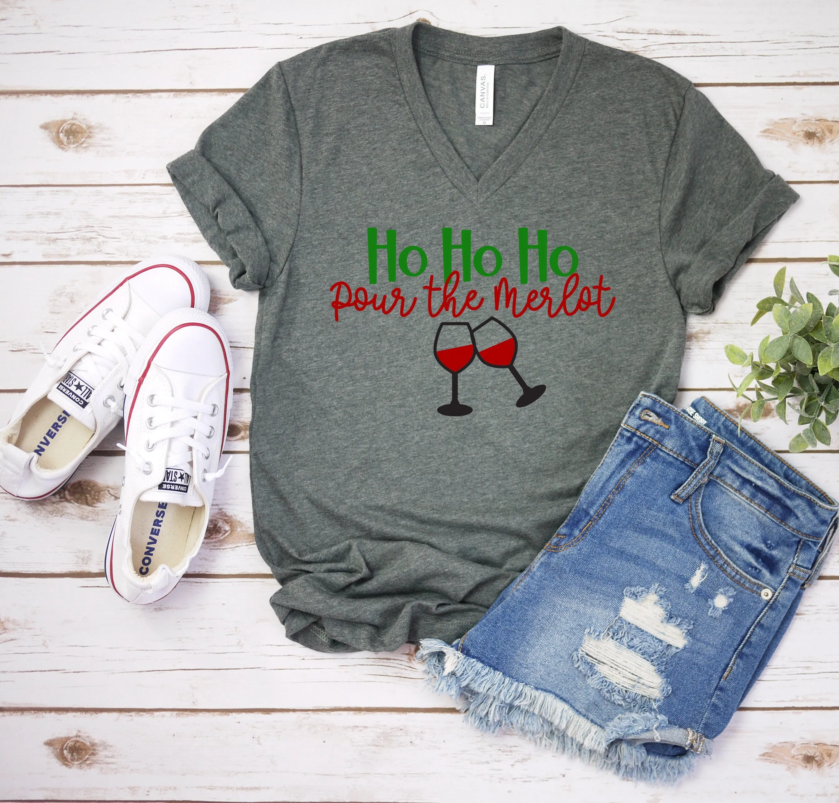 Ho Ho Ho Pour the Merlot Christmas T Shirt - Funny Wine Lover Gift Shirt- Christmas Party Couple Shirts - Wine Lover Holiday Shirt
