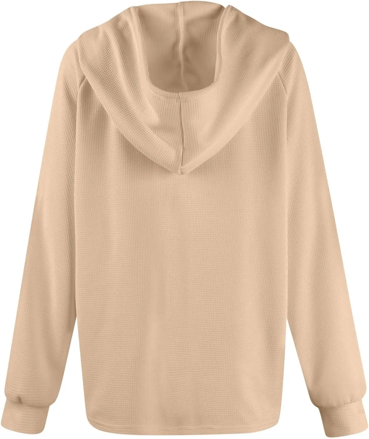 Hoodies for Women Waffle Knit Long Sleeve Drawstring Button V Neck Casual Pullover Sweatshirt Hooded Fall Tops 2024