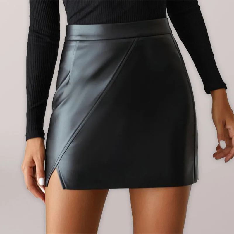 Irregular PU Leather Skirt - Casual High Waist Fashion Statement