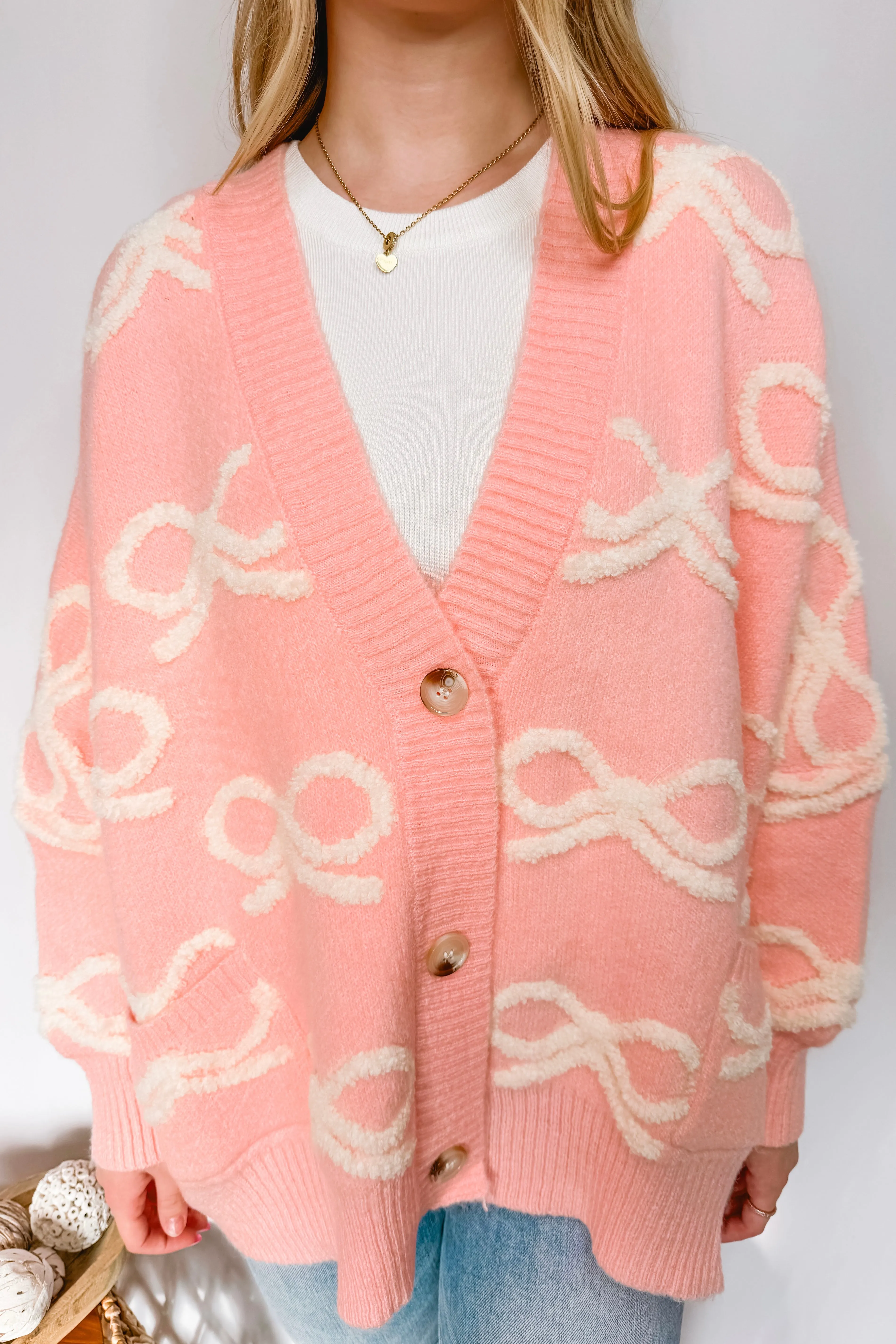 It's All Bows Oversized Ribbon Cardigan - Pink