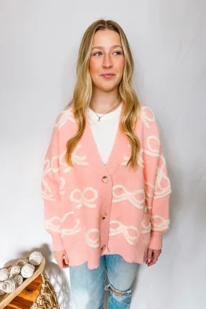 It's All Bows Oversized Ribbon Cardigan - Pink