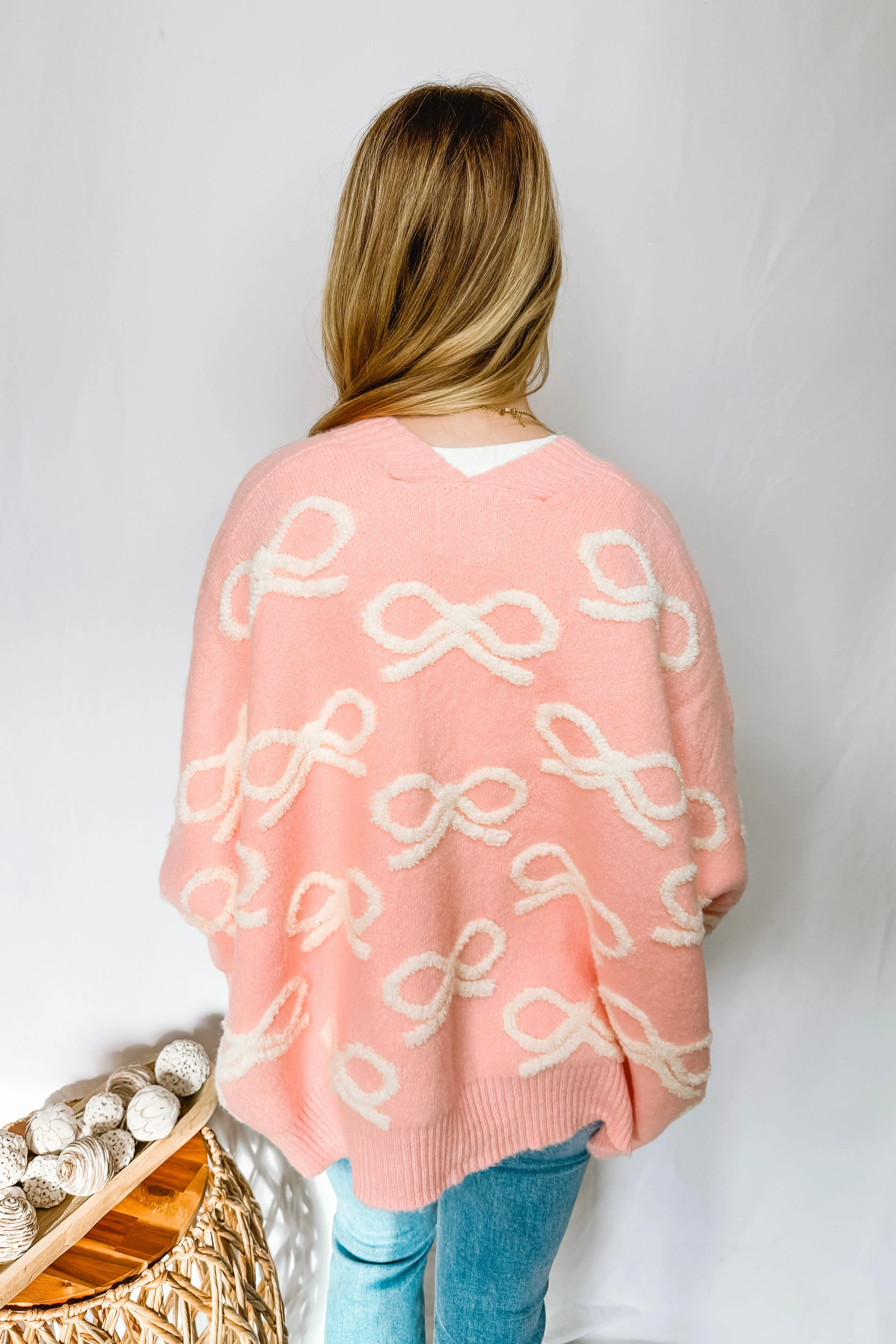 It's All Bows Oversized Ribbon Cardigan - Pink