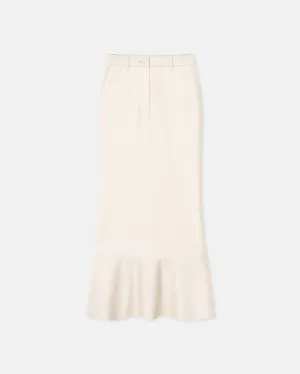 Jenace - Leather-Trimmed Ribbed-Jersey Skirt - Creme