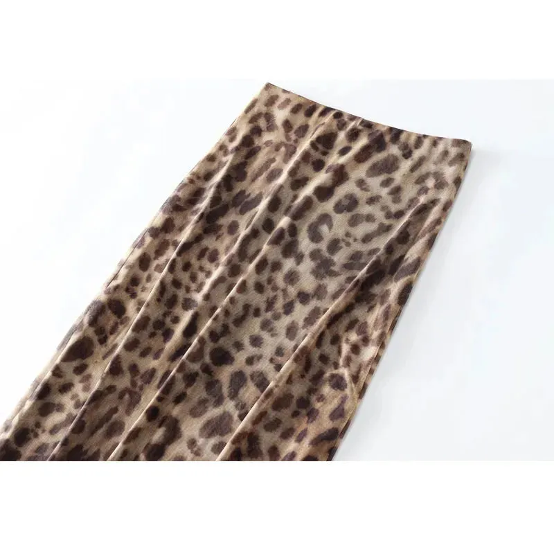 Joskaa Leopard Print Tulle Skirt Woman Vintage High Waist Long Skirts For Women Summer Mesh Midi Skirt Elegant Women's Skirts