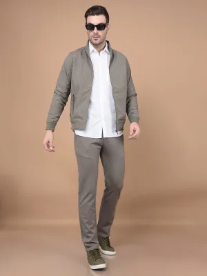 Khaki Printed Mock Neck Bomber Jacket