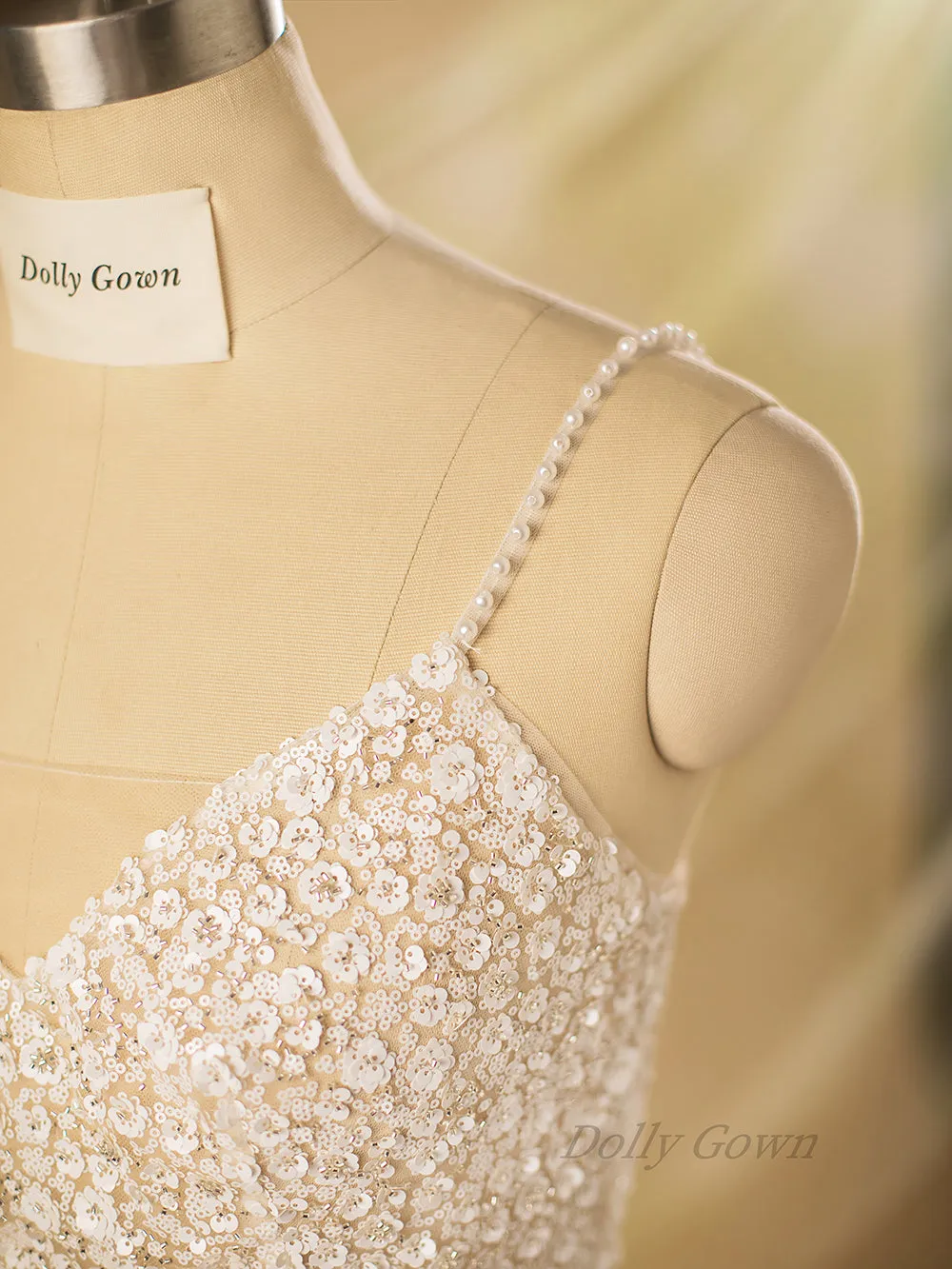 Kimdwell Floral Sequins Spaghetti Straps Bridal Tops