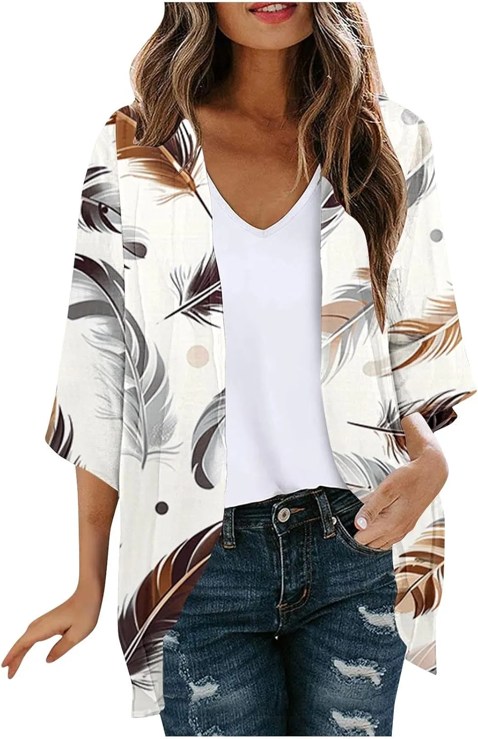 Kimonos for Women Comfy Beach Cover up Sheer Loose Open Front Cardigan Tops Blouse Summer Vacation Outfits