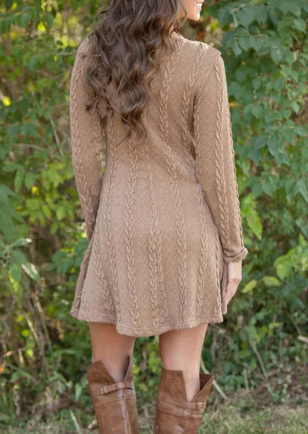 Knitting Round Neck Long Sleeve Sweater Dress