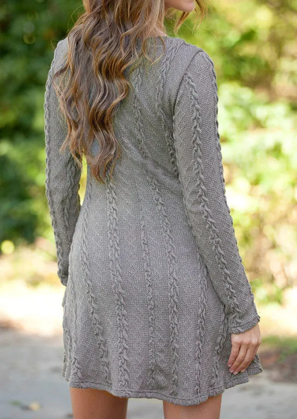 Knitting Round Neck Long Sleeve Sweater Dress
