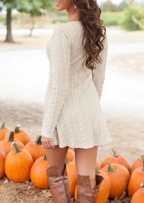 Knitting Round Neck Long Sleeve Sweater Dress