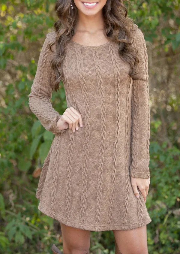 Knitting Round Neck Long Sleeve Sweater Dress
