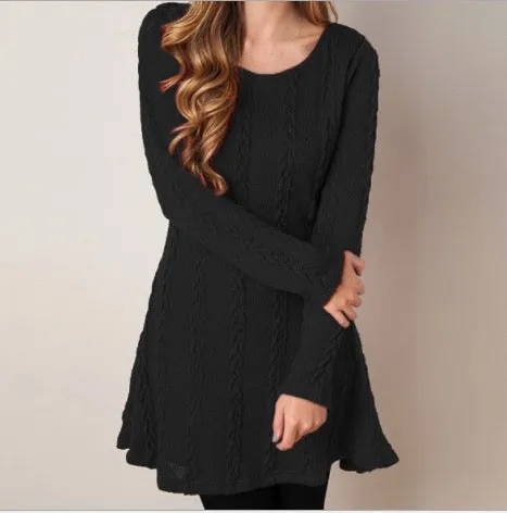 Knitting Round Neck Long Sleeve Sweater Dress