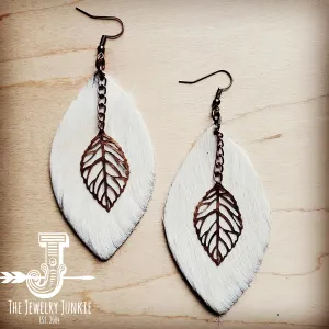 **Leather Oval Earrings in Blond Hair on Hide w/ Copper Feathers 223r
