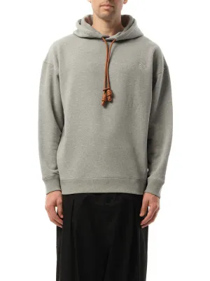 Leather Tassel Hoodie in Grey Melange