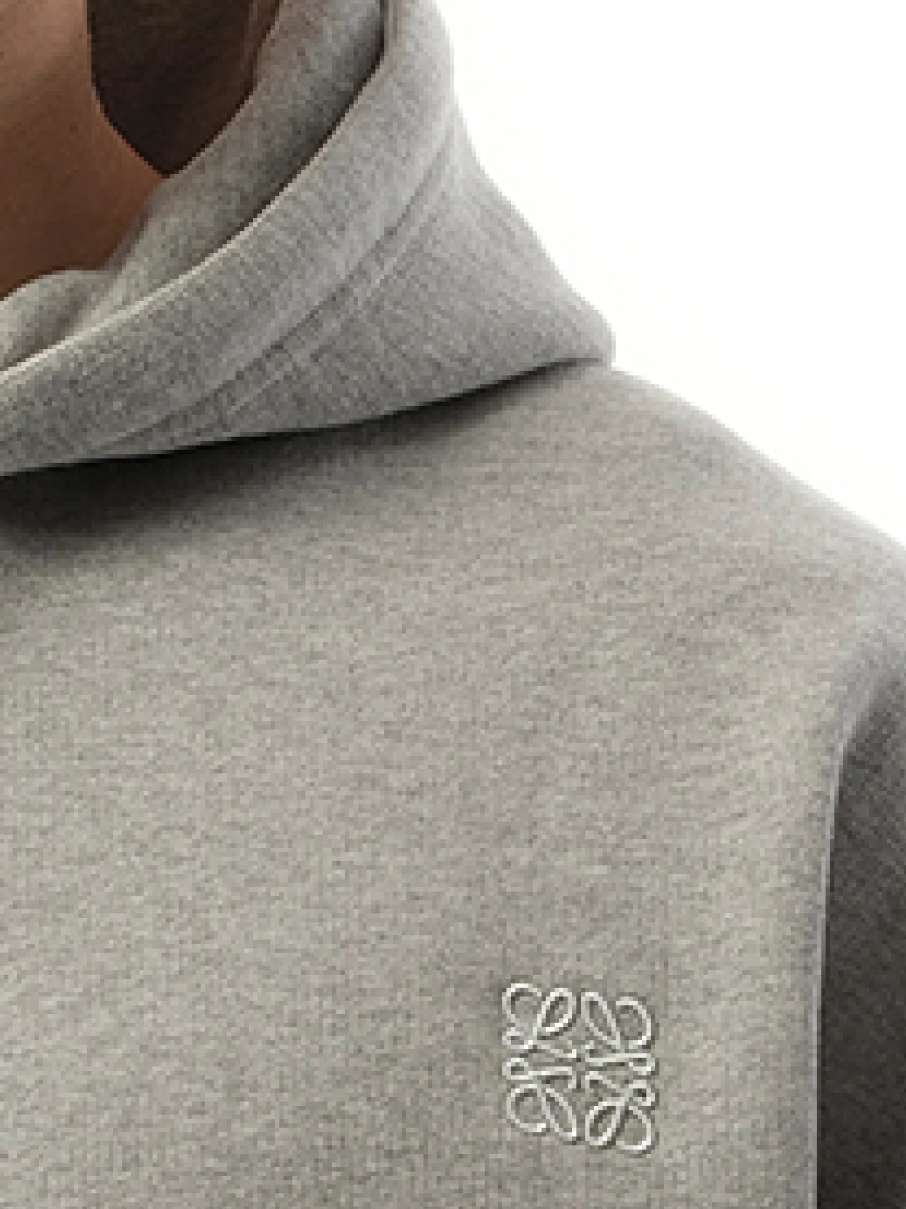 Leather Tassel Hoodie in Grey Melange