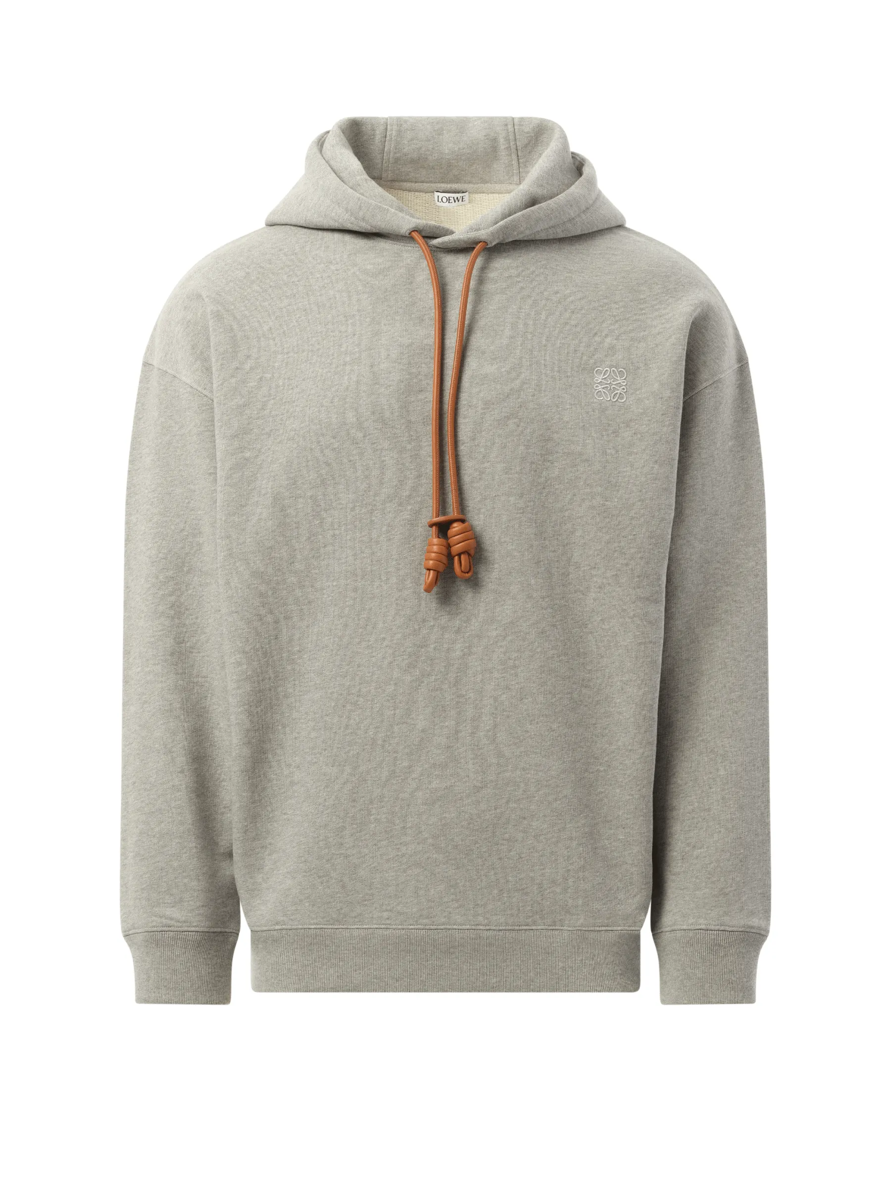 Leather Tassel Hoodie in Grey Melange