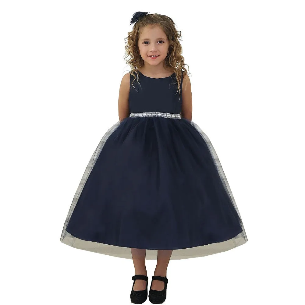 Little Girls Navy Rhinestone Tulle Flower Girl Dress 2T-6
