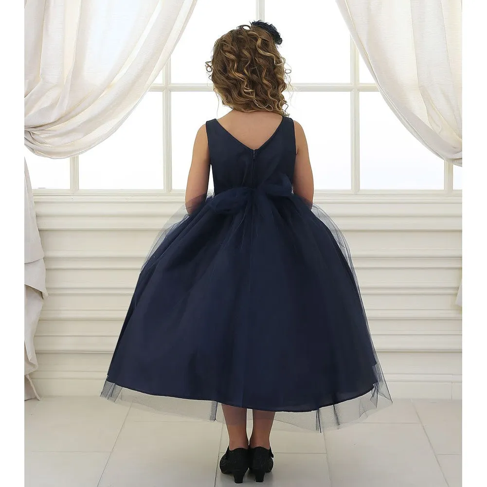 Little Girls Navy Rhinestone Tulle Flower Girl Dress 2T-6