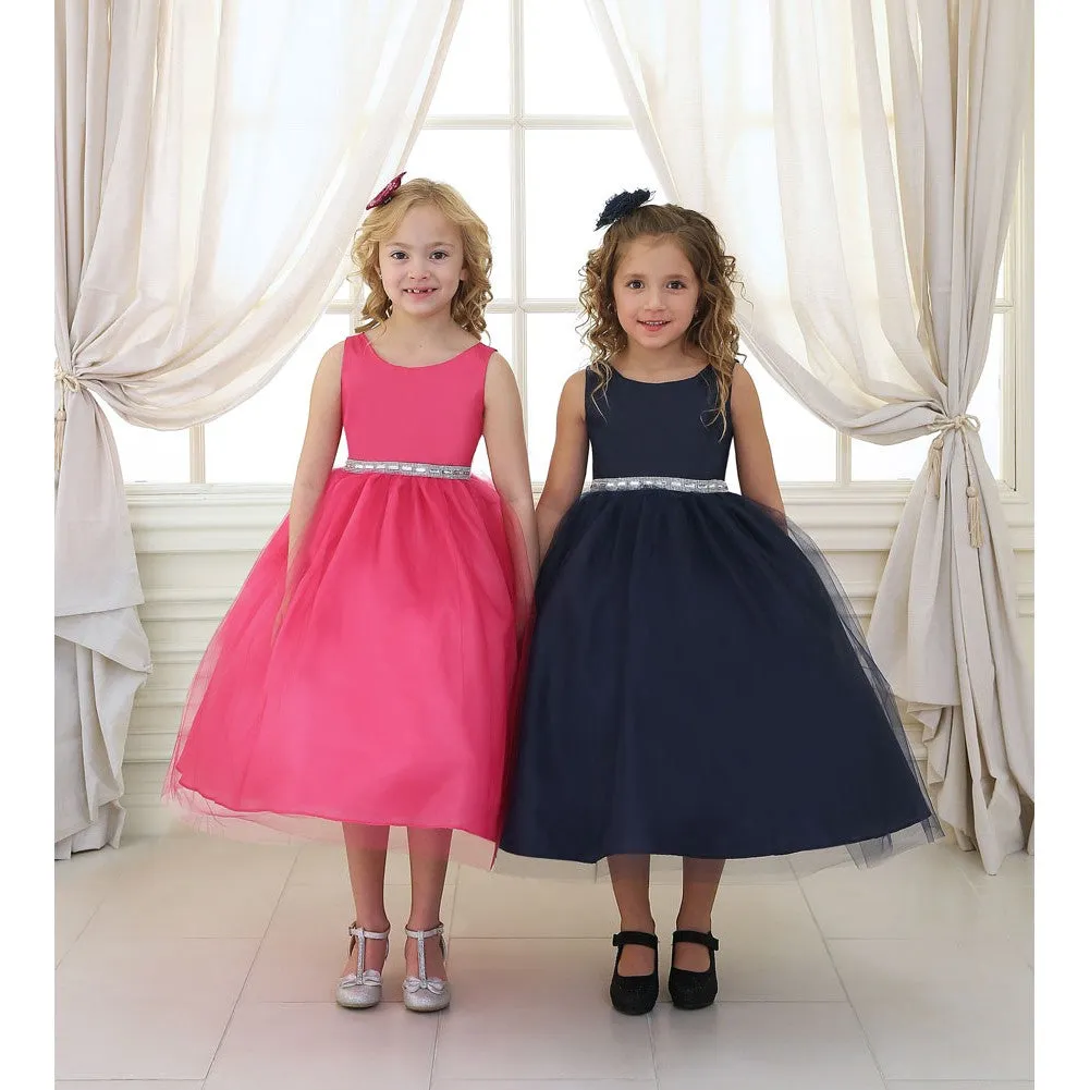 Little Girls Navy Rhinestone Tulle Flower Girl Dress 2T-6