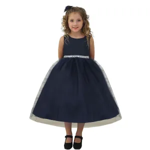 Little Girls Navy Rhinestone Tulle Flower Girl Dress 2T-6