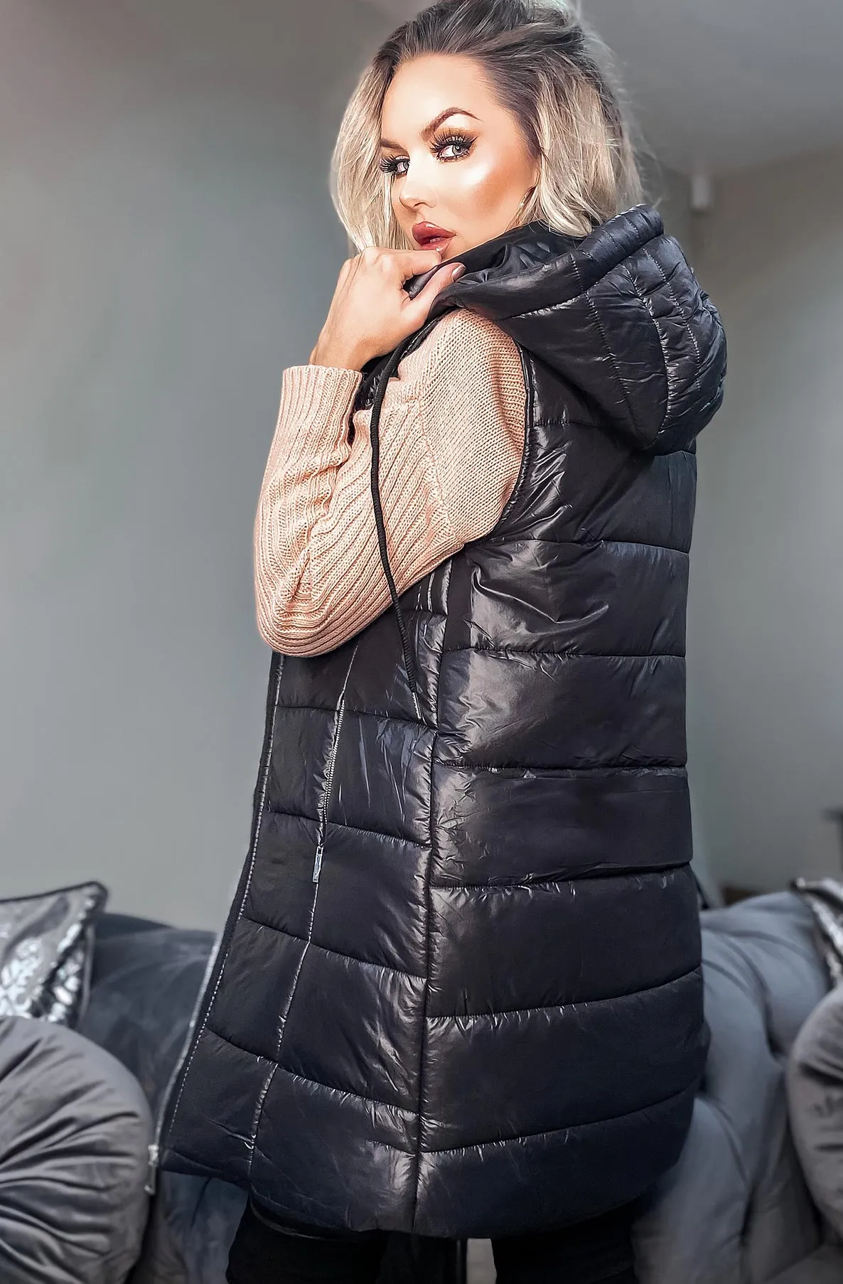 Long Hooded Vest Jacket