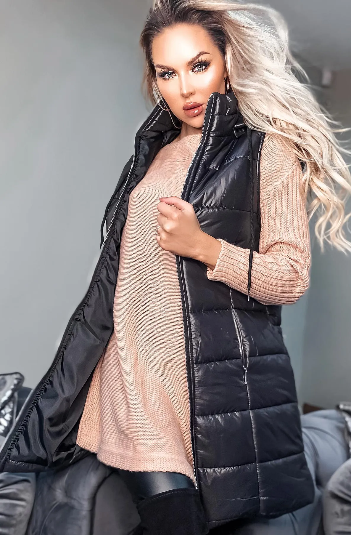 Long Hooded Vest Jacket