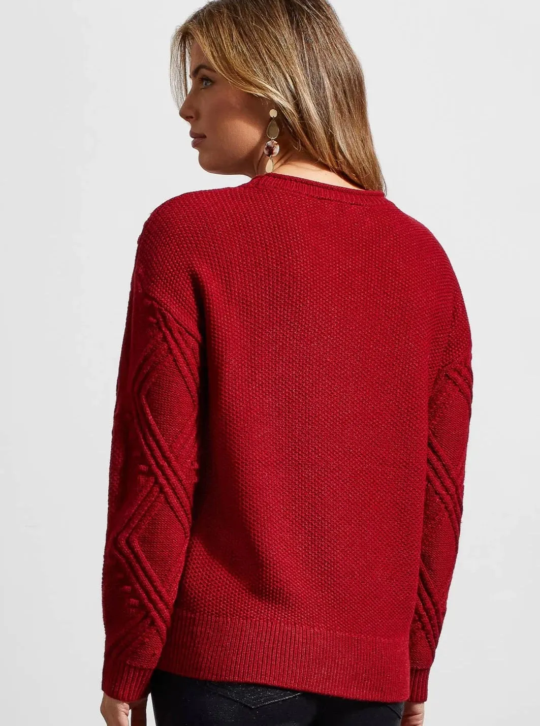Long Sleeve Crewneck Cable Sweater [Earth Red-1608O]