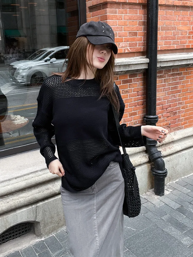 Long-sleeved Hollow Knitted Sweater