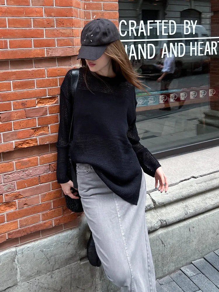 Long-sleeved Hollow Knitted Sweater