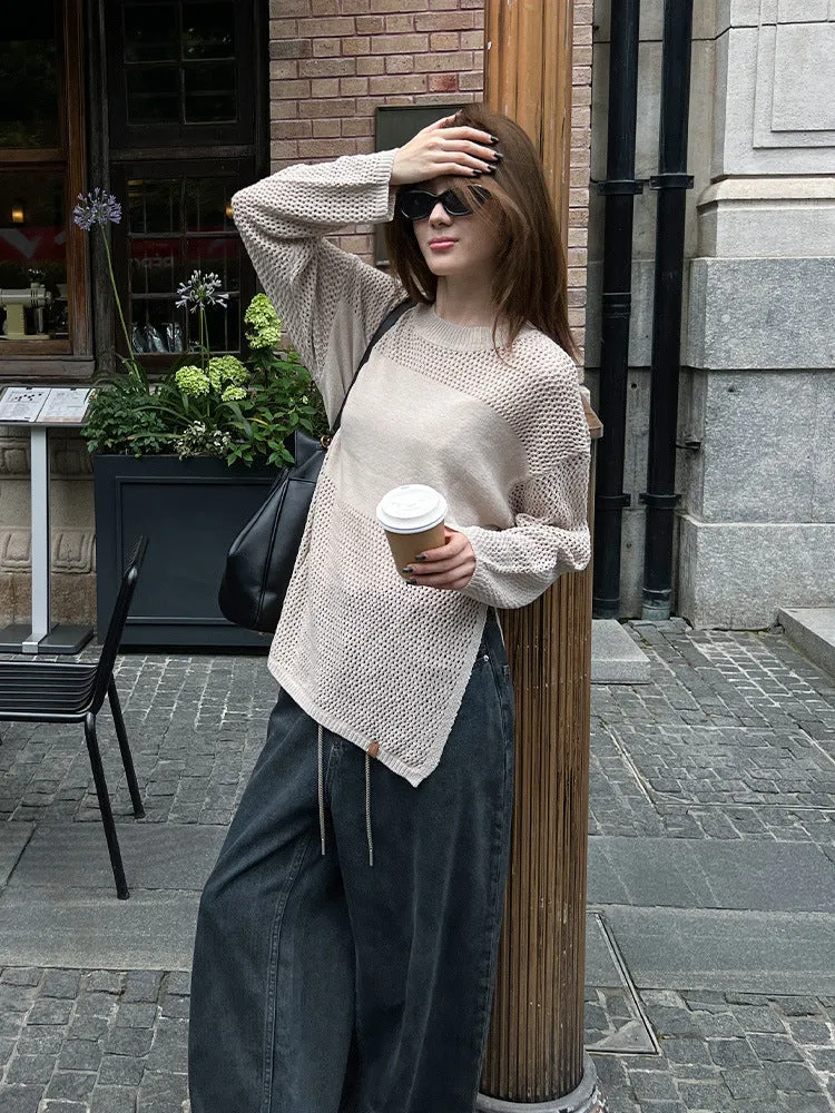 Long-sleeved Hollow Knitted Sweater