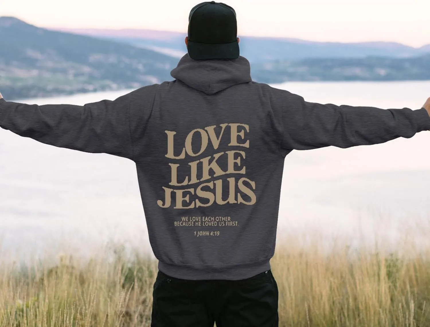 Love Like Jesus Hoodies for Men Christian Religious Sayings Pullover Sweater Trendy Bible Verse Fall Preppy Outfit