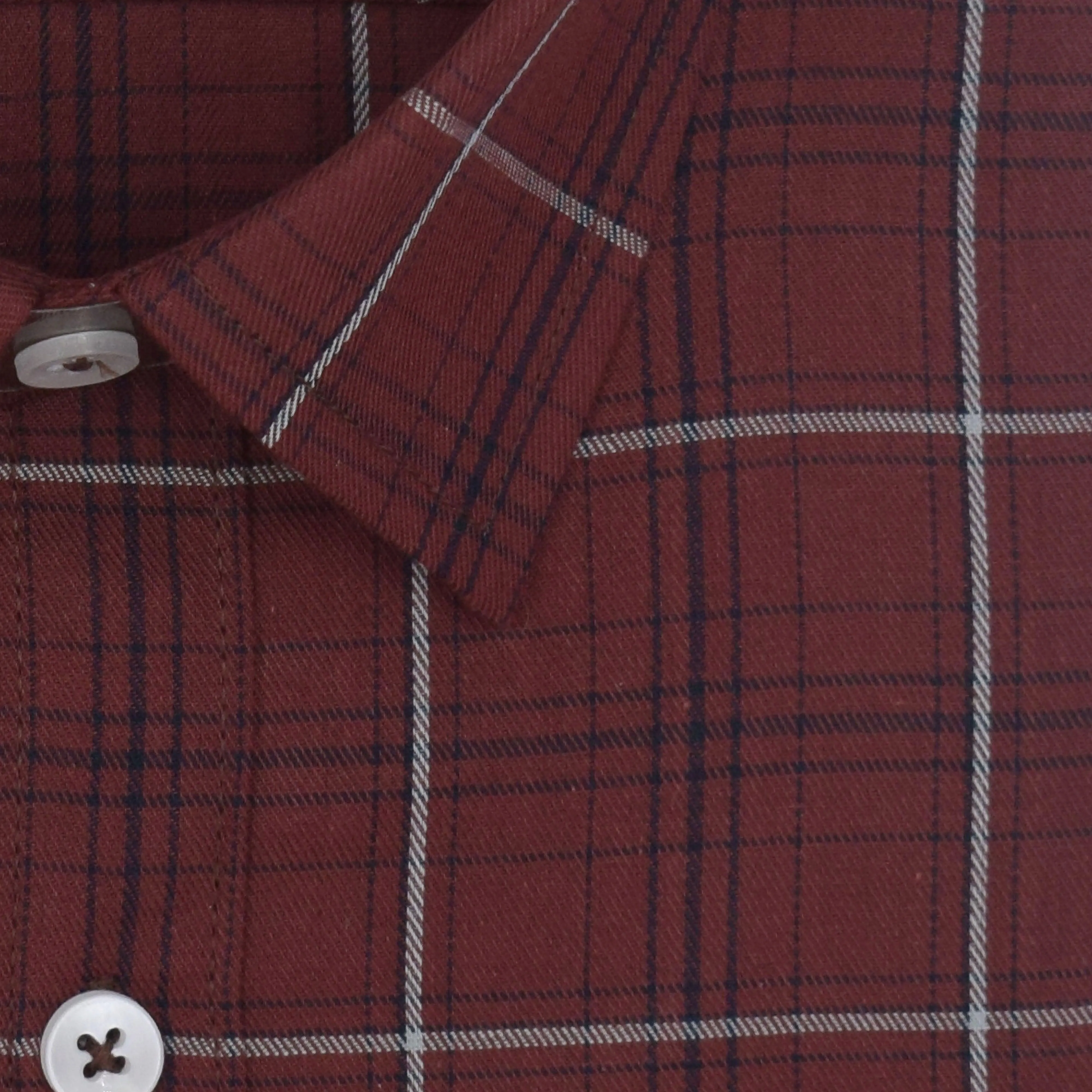 Men's 100% Cotton Grid Tattersall Checkered Half Sleeves Shirt (Rust Brown)