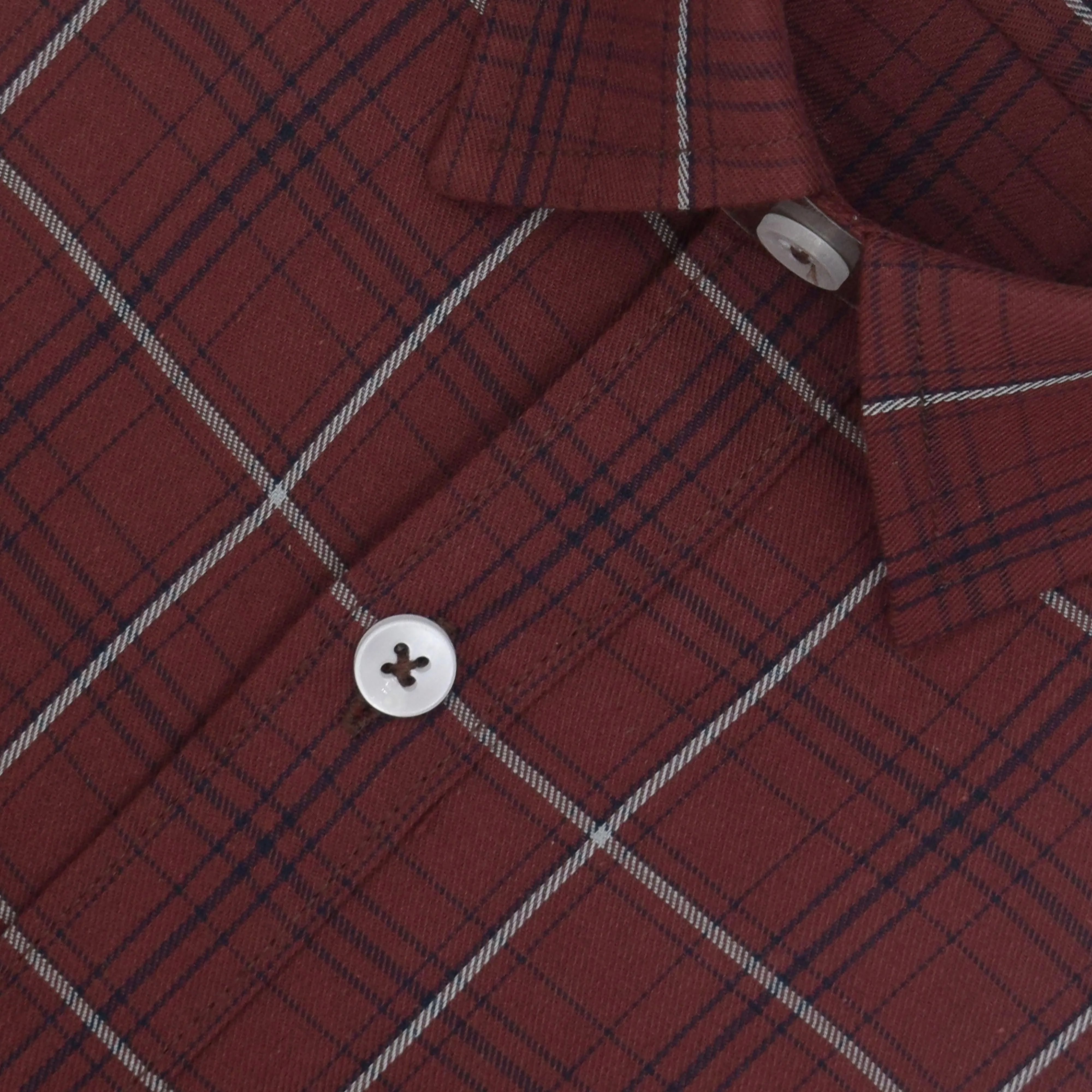 Men's 100% Cotton Grid Tattersall Checkered Half Sleeves Shirt (Rust Brown)
